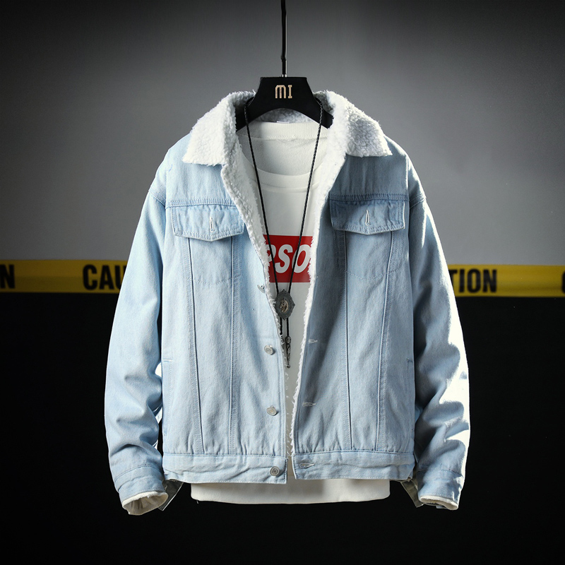 

2021 New Winter Mode Hip Jacket Color Lamb Wool Blue Outwear Red Badge Men Remembering Hot Denim Hombre 1qf0, Gray