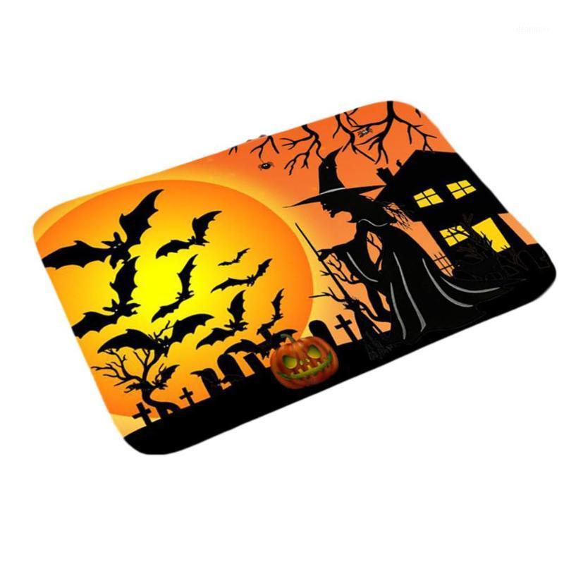 

Halloween Kitchen Bathroom Non-slip Floor Mat Carpet Pumpkin Bat Cemetery Pattern Floor Mat For Non-slip Place1