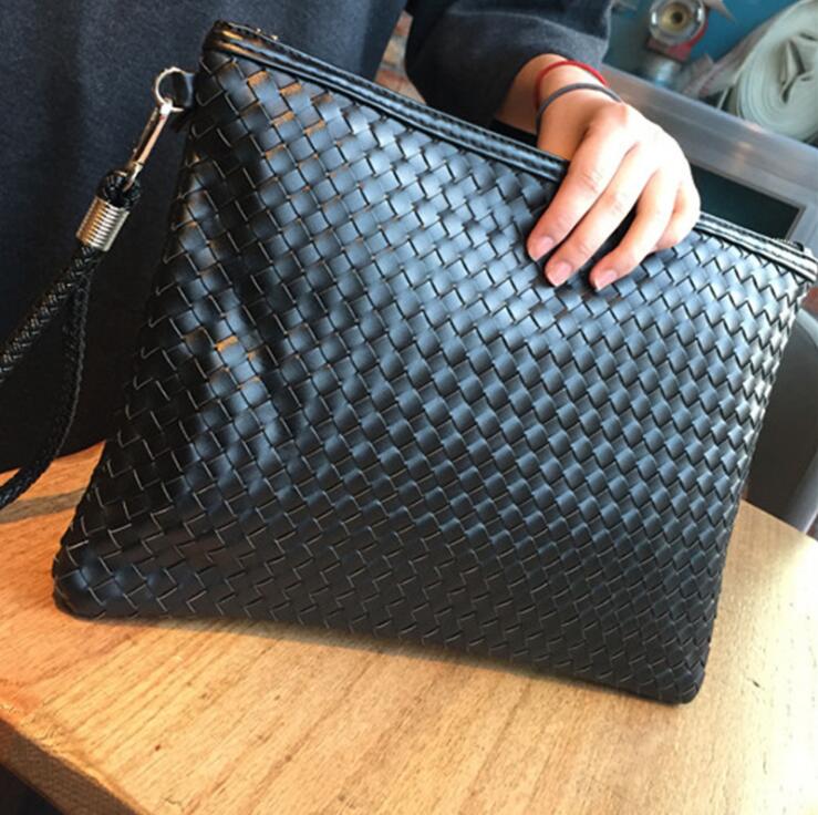 

Factory wholesale men handbag fashion hand-woven clutch envelope bag large woven leather business package trend leathers storage wallet, Black2-2117-large