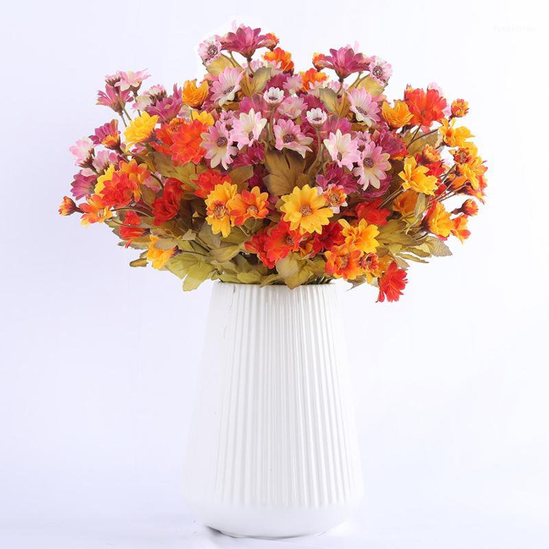 

35 Heads Small Silk Artificial Flowers Sunflowers Autumn Decoration Table for Home Fall Gerbera Daisy Yellow Fake Flower Bouquet1, White flowers