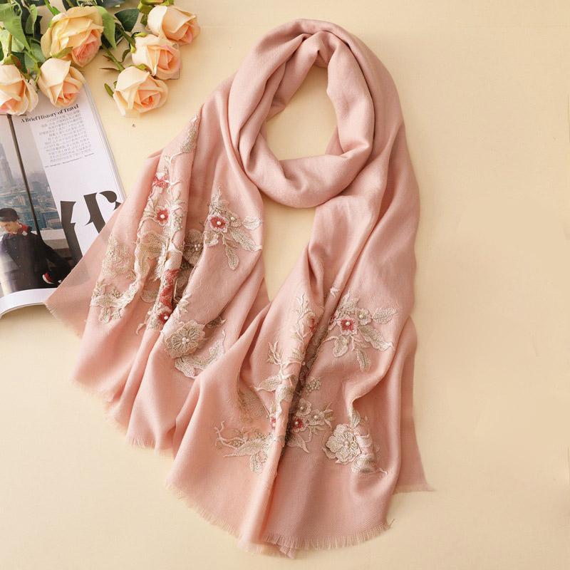 

Scarves Embroidery Scarf 100% Pure Wool For Ladies Winter 2021 Nature Shawls And Wrap