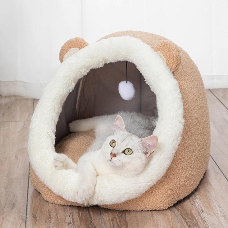 

Winter Warm Cat Bed Plush Soft Portable Cute Kitten House Cave Deep Sleeping Nest Cushion Thickened Cozy Pet Beds
