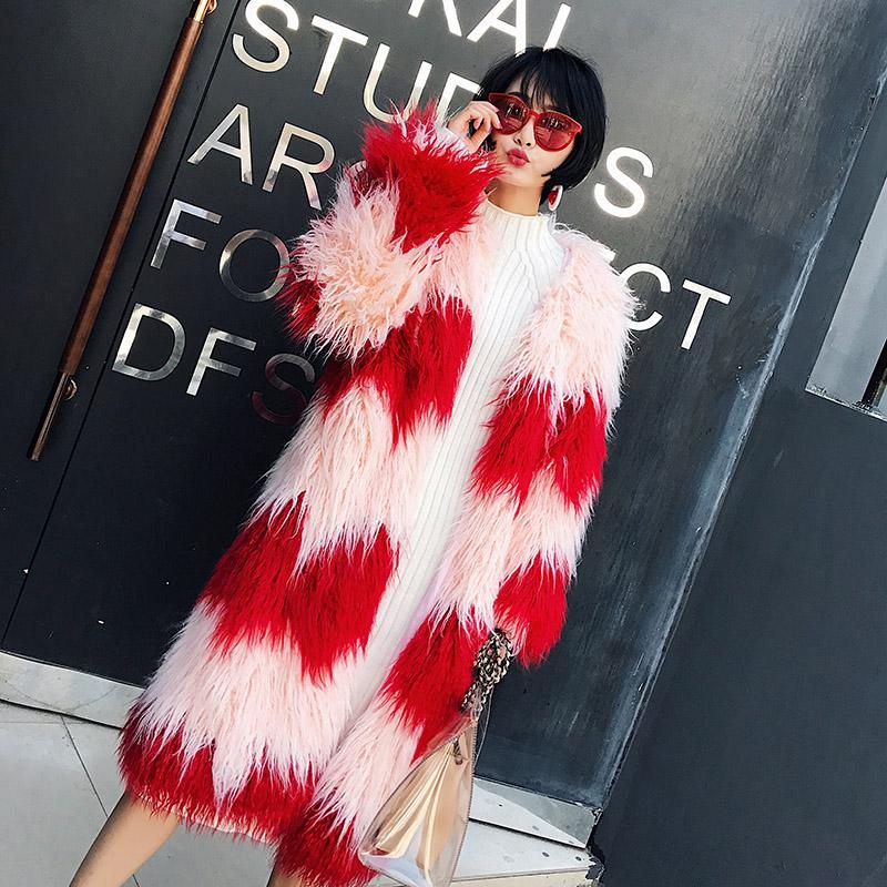 

Winter Female New Thick Warm O-Neck Faux Fur Coat Women Fashion Hit Color Long Parka Casual High Quality Slim Outerwear Z600, Picture color