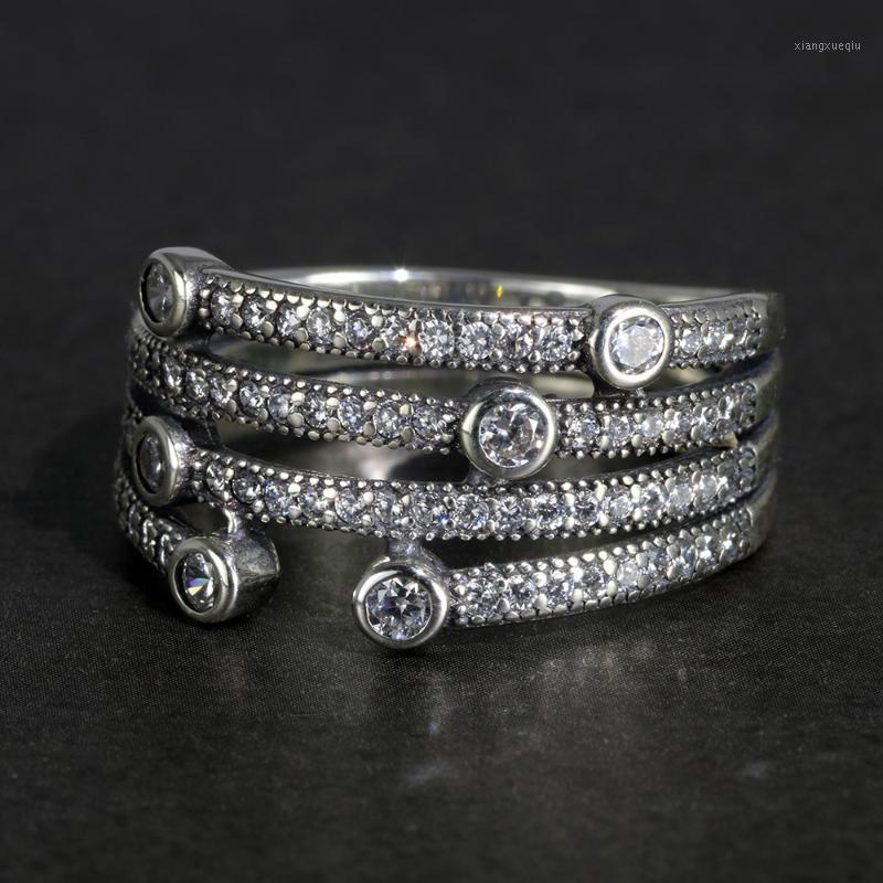 

Cluster Rings Genuine Solid 925 Silver Women Ring With Zircon Stone Wide Multi Layers Elegant Fine Jewelry Anillo Mujer, Golden;silver