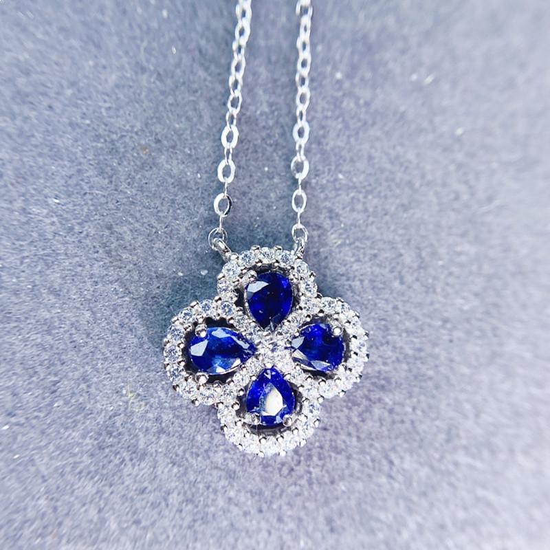 

Other Natural Real Sapphire Flower Necklace With Pendant 0.3ct*4pcs 3*4mm Gemstone 925 Sterling Silver Fine Jewelry J216130