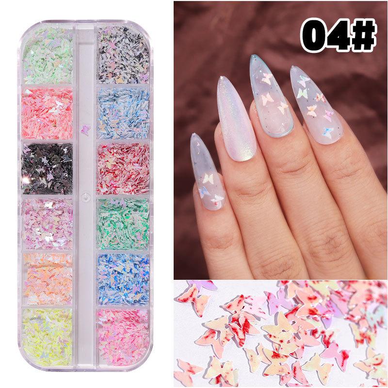 

1 Set Mirror Sparkly Butterfly Nail Sequins Paillette Mixed Holo Laser Nail Glitters 3D Flakes Slices Art Decorations Tips A04