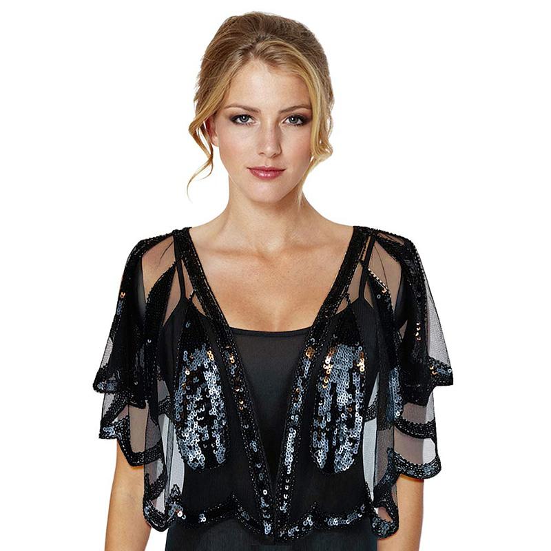 

Women's Vintage 1920s Shawl Beaded Sequin Bolero Flapper Evening Cape