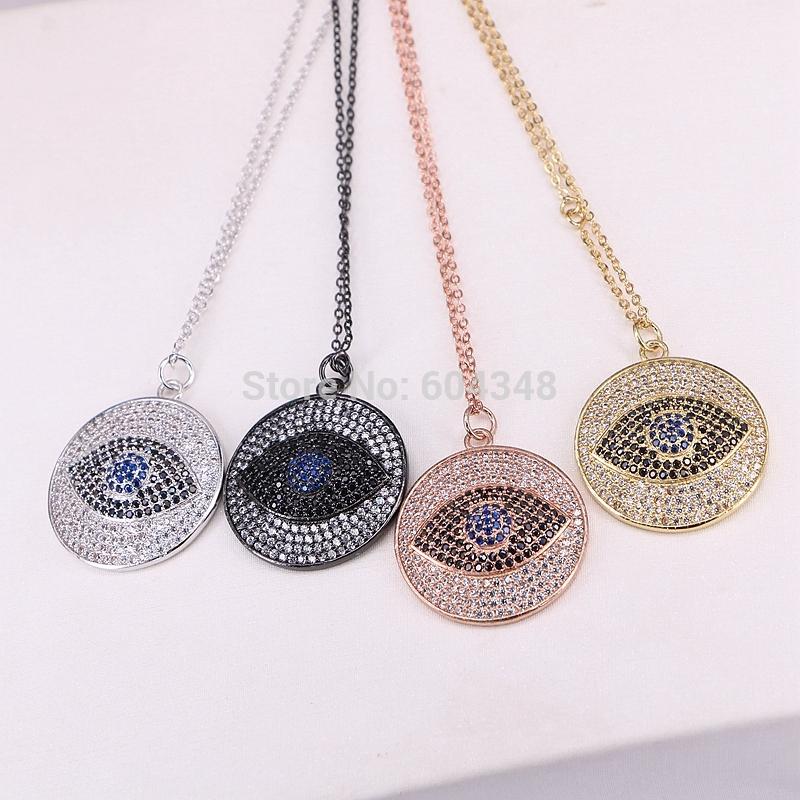 

5 Strands Zyunz Fashion Eye CZ Round Pendant Necklace for Women Turkish Style Jewelry CZ Micro Pave Chain Necklace