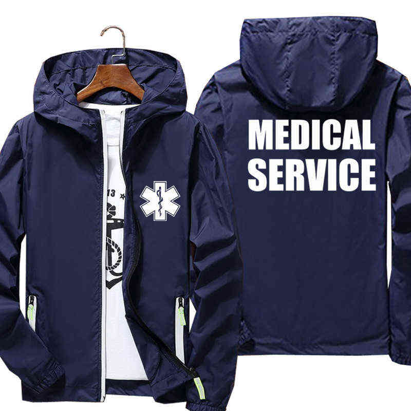 

Fashion Mens EMT Paramedic Emergency Medical Services Hooded Thin Reflective Sunscreen Skin Jacket Windbreaker Coat Plus Size H1224
