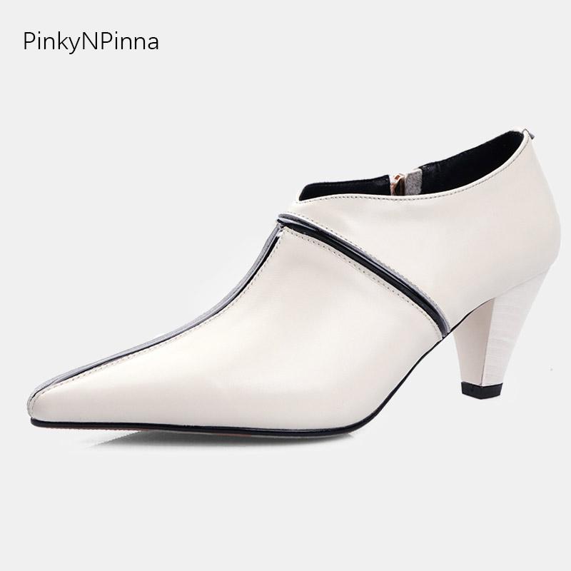 

Women runway style white pumps mules soft genuine leather sheepskin insole elegant high heels party office dress shoes size 42, Black