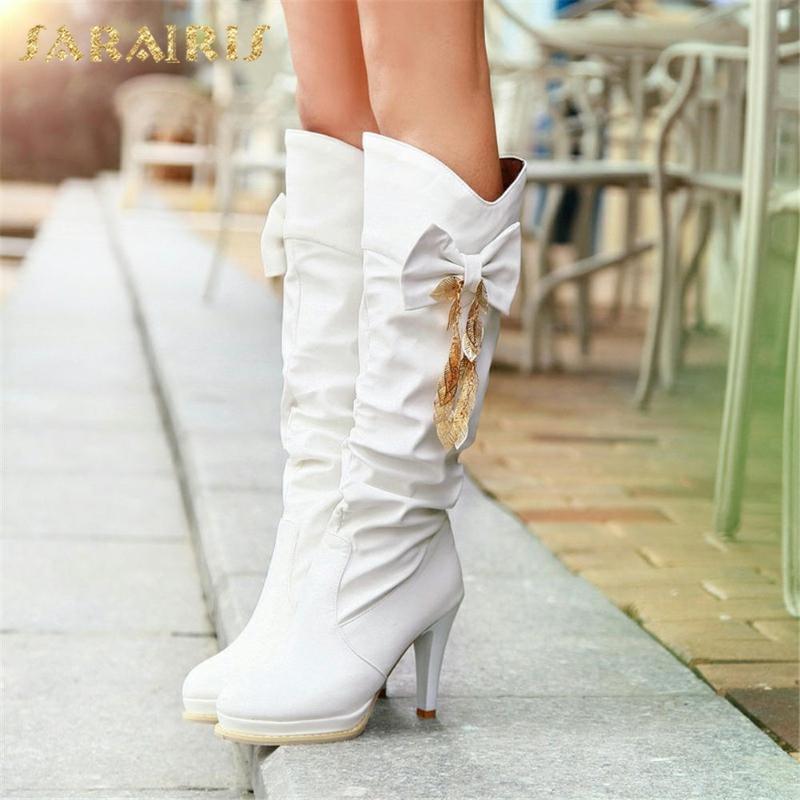 

Sarairis New Design 2021 Metal Decoration Knee High Boots Woman Shoes Tapered High Heel Butterfly Autumn Winter Booties Ladies, Black