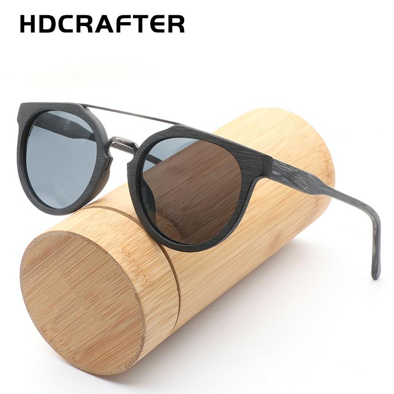 

Sunglasses HDCRAFTER Round Vintage Wood Polarized Mens Brand Designer Sun Glasses Wooden Sunglass Women Masculino