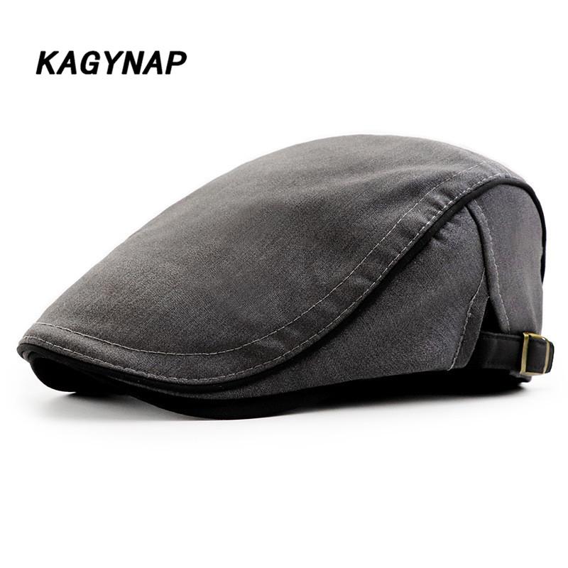

Berets [KAGYNAP] Men Cap High Quality Retro Gentleman Sunshade Hat Solid Color Dad Casual Women Cotton Sboy Painter Caps