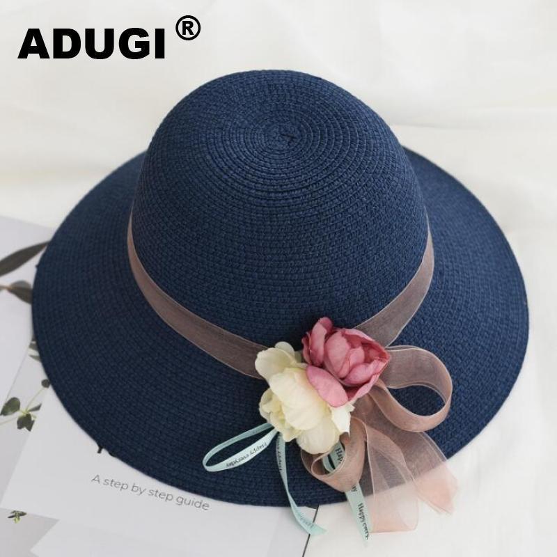 

ADUGI Sun Hat Summer Travel Sunscreen Outdoor Leisure Beach Straw Hat Ladies Sun Korean Leisure Fisherman Flower1, Khaki