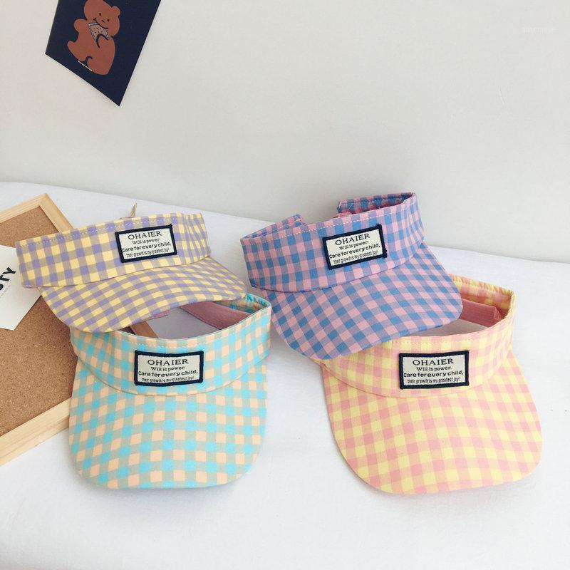 

Artistic plaid cloth label leisure children's empty hat sunshade pure cotton breathable cap1, Orange blue lattice