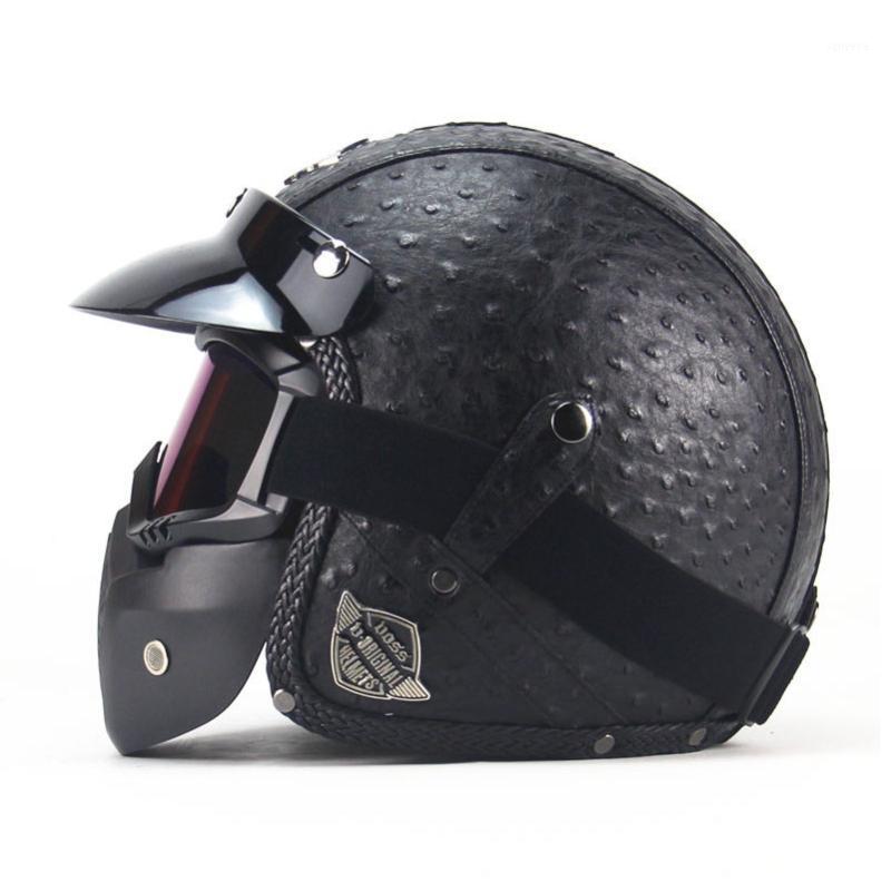 

L/XL Open Face PU Leather Helmet Moto Motorcycle Helmets Vintage Motorbike Headgear Casque Casco Scooter Free shipping.1, Brown