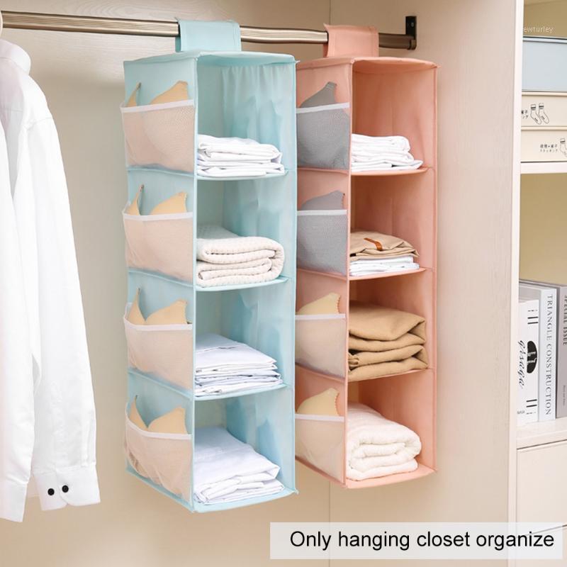 

4 Shelf Non Woven Fabric Clothes Handbag Shoes Foldable Shelves Washable Hanging Closet Organizer Dustproof Wardrobe Storage1, Blue