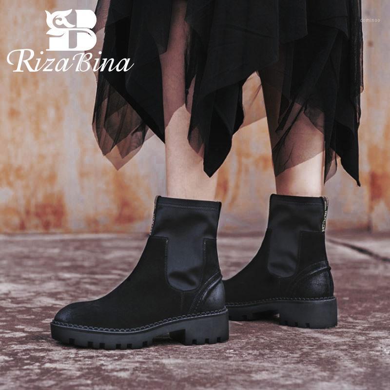 

RIZABINA Genuine Leather Women Ankle Boots Autumn Winter Leisure Comfortable Shoes Woman Fashion Motorcycle Boots Size 34-401, Black