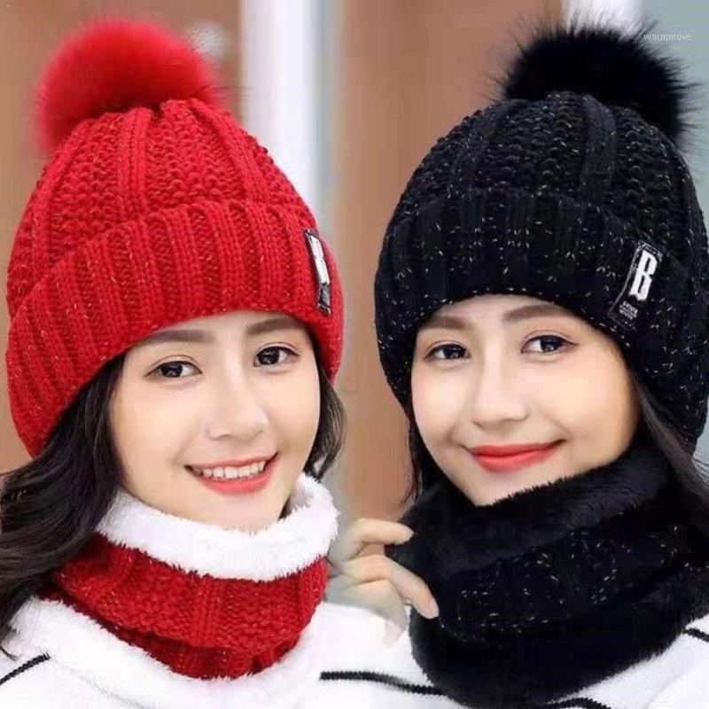 

Fashion Winter Knitted Beanies Hats Women Thick Warm Beanie Knit Female Skullies Bonnet Sets Neck Caps Letter Hat Beanie Sc F7F41
