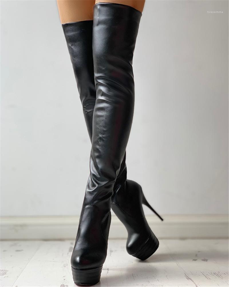 

Sexy Small Plus Size 31-46 Winter Add Fur Platform Extreme High Fetish Thin Heels Party Shoes Women Over Knee Boots Female1, Black