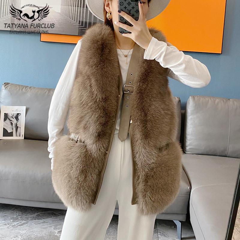 

2020 Fashion New Real Fur Vest Women Winter Outwear Luxury High Qulaity Genuine Sheepskin Leather Fur Jackets Sleeveless, Dark brown