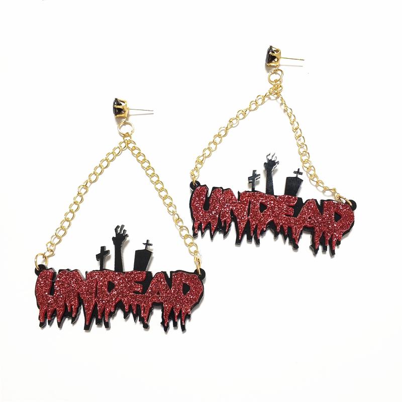 

KUGUYS UNDEAD Long Drop Earring for Women Halloween Glitter Red Dangle Girls Jewellry Accessories