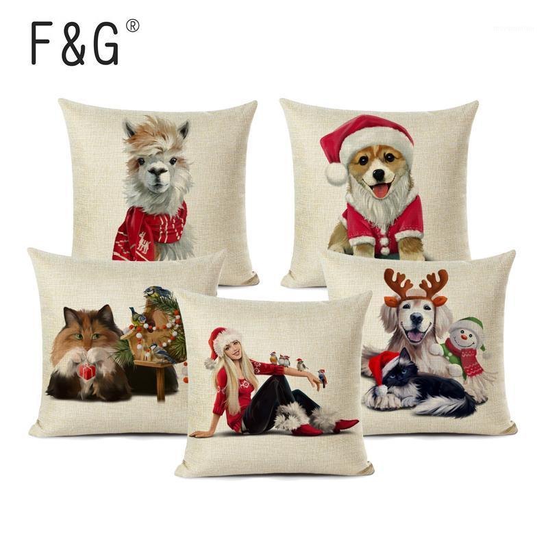 

Christmas Pillow Case Cute Animals Dog Cat Wear A Hat Printed Decorative Pillows Cover Merry Christmas Cushions Home Decor1