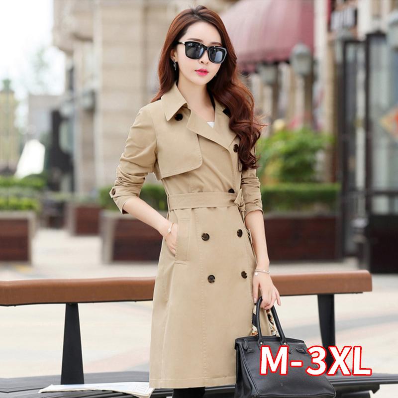 

2020 Spring Trench Coat For Women Streetwear Turn-down Collar Double Breasted Coats Female Plus Size 3XL XXXL Sobretudo Feminino, Orange