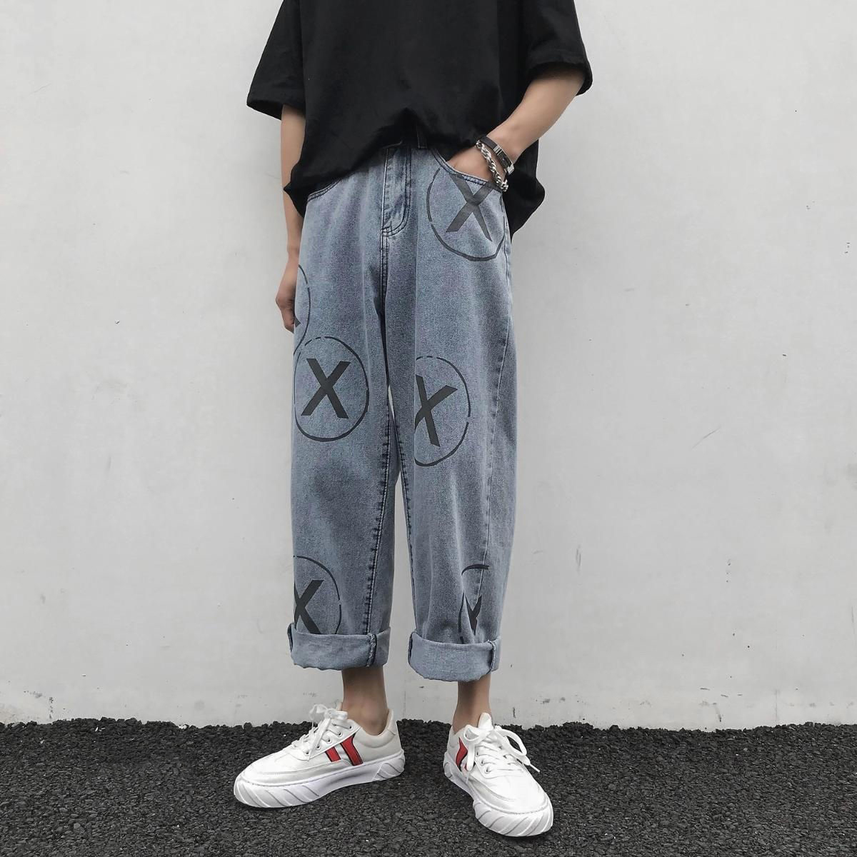 

Women Fashionable Breech Breeches High Waist Clothes Wide Leg Denim Blue Streetwear Vintage Ankle Harajuku Pants Length Cfsn, Light blue.