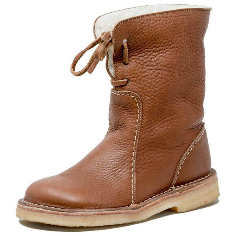 

Hot Sale Women Snow Winter Middle Solid Tied Plush Warm Shoes Plus Size 43 Easy Wear Girl Flat Boots, Black