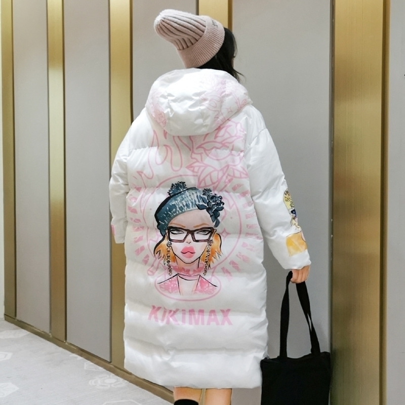 

Winter jacket women Fashion print Hooded Cotton Parka Thick Warm Overcoat long winter coat womens Casual loose Jackets Parkas 201125, As photo