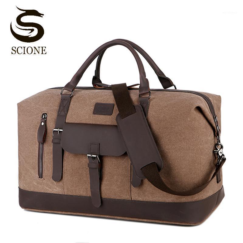 

Men High Quality PU Canvas Travel Bag Male Retro Large Capacity Handbags Solid Color Luggage Bags Casual Duffle Shoulder XA95M1, Black