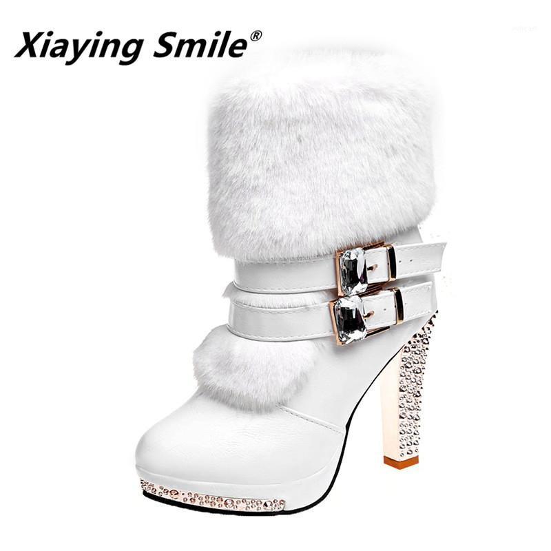 

Xiaying Smile Women High end Boots Super High Fashion Warm Double Buckle Faux Fur Crystal Casual Shoes Thin Heels Ladies Boots1, Style 1