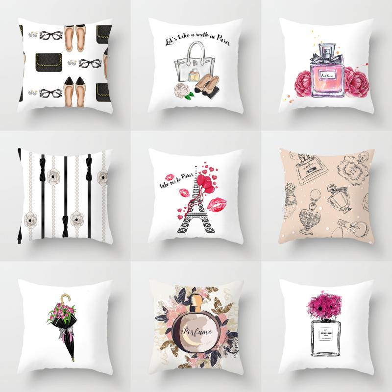 

NEW Perfume Floral Pillows Case Modern Fashion Lady Decorative Pillows Cover Livingroom Bedroom Sofa Seat Simple Cushions Case, Drd129-12