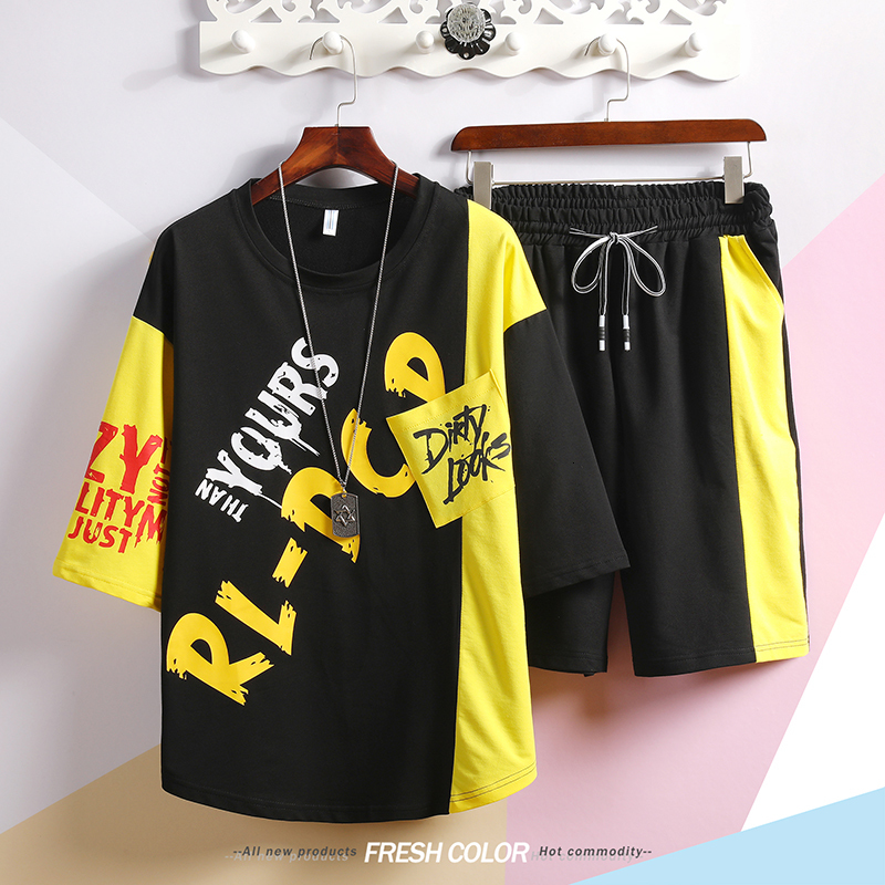 

2021 New Shorts+t-shirt 2 Sets Men Summer Casual Sports Men's O-neck t Shirt Loose Hop Tracksuit Mens Track Suit Set Fwig, B217red