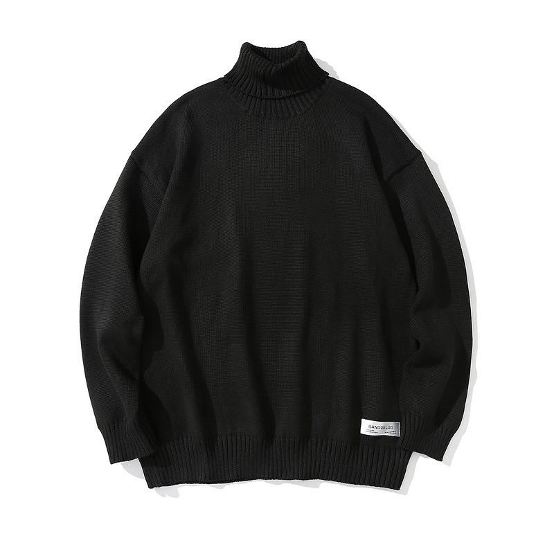 

Men's Turtleneck Cotton Pullover Warm Thick Autumn Winter Solid Spacious Soft Long Sleeve Casual Clothes Knitted Hombre Sweater, Black