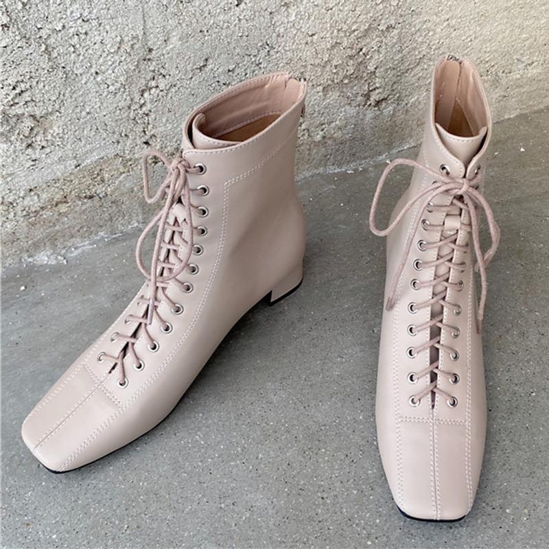 

Designer Women Trending 2021 Winter Leather Ankle Boots Cross Lace Up Fur Boots Zippers Square High Heels Short Lady Shoes, Black