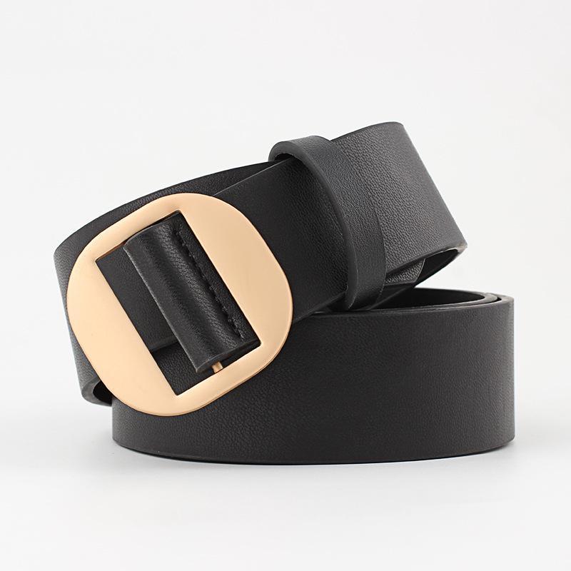 

Round Buckle Fashion Women Ladies Casual Leisure No Hole Leather Female Belt Metal Buckle Black Strap Belt For Women1