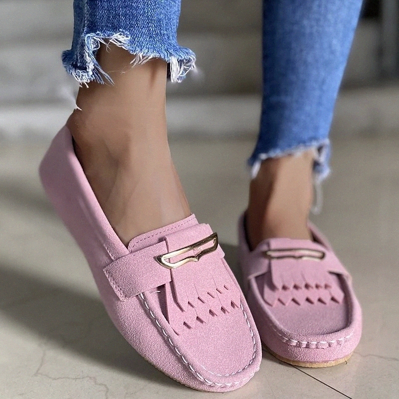 

2020 Shoes Women Genuine Leather Women Flat Shoes Casual Loafers Slip On Women's Flats Lady Square Toe #w77L