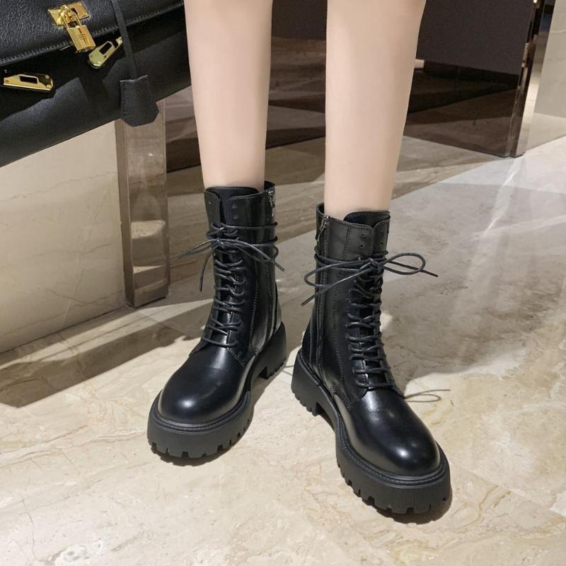 

Winter Fashion Women Lace Up Boots Black Platform Punk Motorcycle Comfortable Boots Ankle Shoes Botas Mujer 2021, Beige