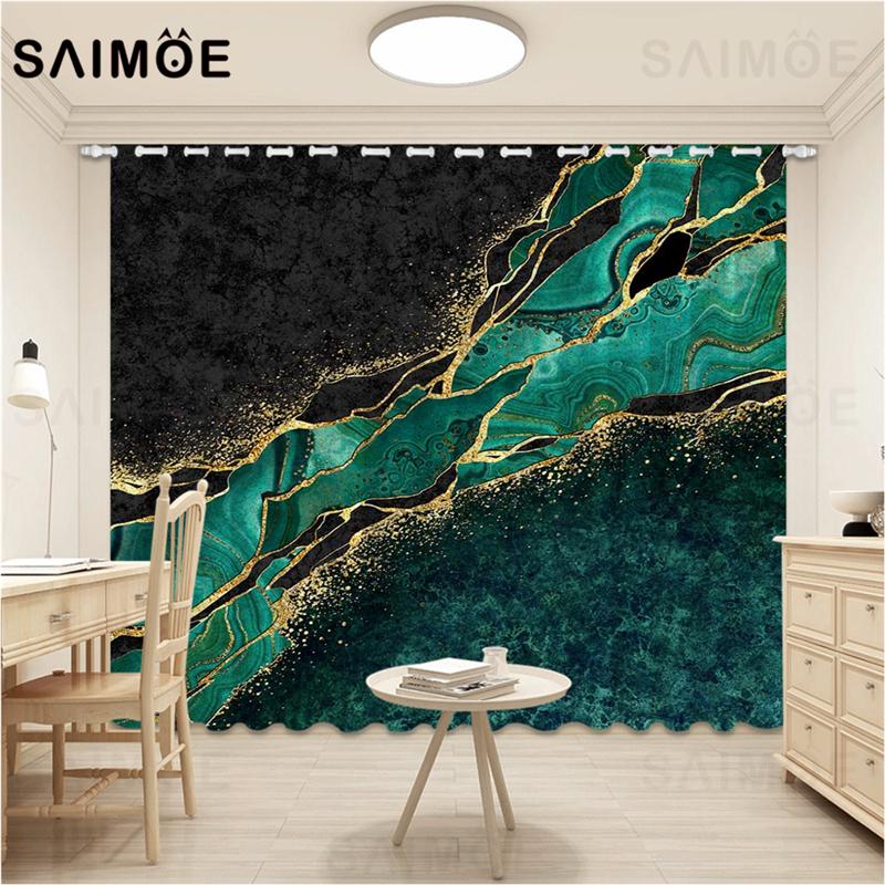 

Marble Texture Curtain For Living Room Luxury Modern Abstract Ink Painting Bedroom Curtains Green 3D Decor Ultra Micro Shading, 45964