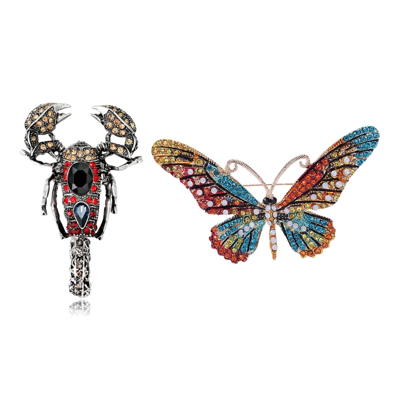 

2 Pcs Brooch: Black Butterfly Brooch Mix Color Rhinestone Brooches & Insect Scorpion Brooch Pins Jewelry Women Rhinestone Gift