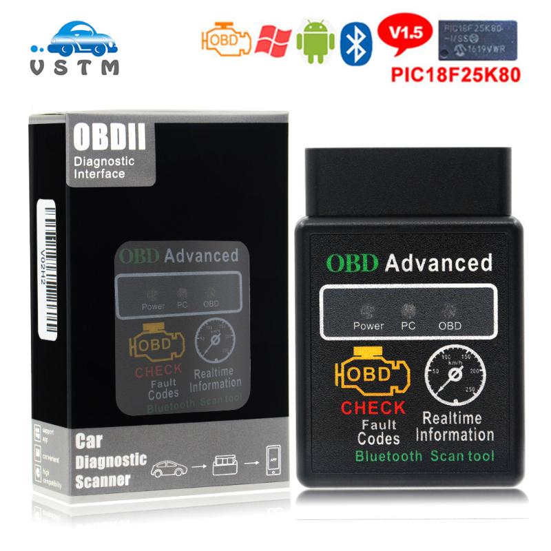 

25K80 HHOBD V1.5 HH OBD MINI Diagnostic Tool ELM327 V1.5 Black Bluetooth OBD2 Car CAN Wireless with 25K80 chip