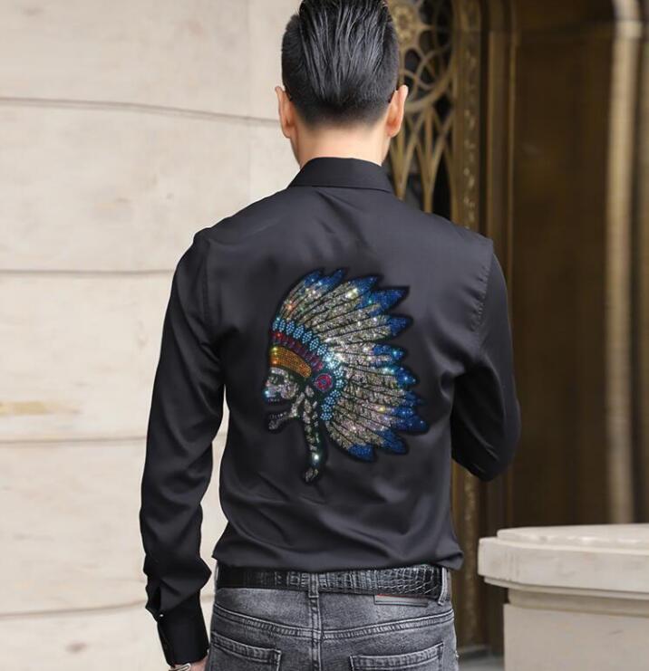 

Male Hot Puncture Streetwear Casual Long Sleeve Nice Thin Shirt Fashion Dress Shirts M-4xl 2021 1u7b, Black.