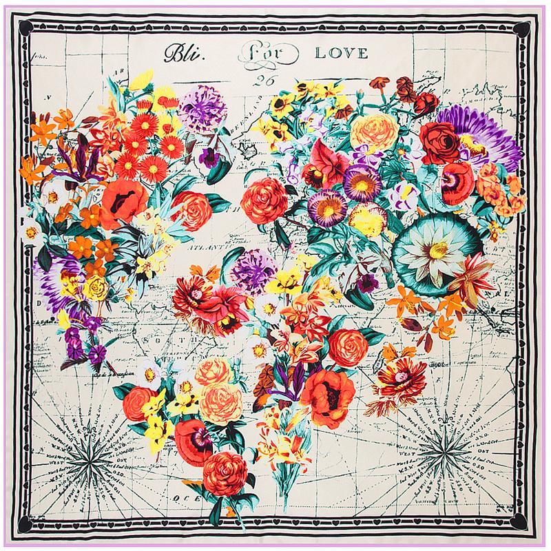 

KOI LEAPING new fashion 100% silk scarf women's Love Flower print hight quality scarf scarves large shawl headscarf