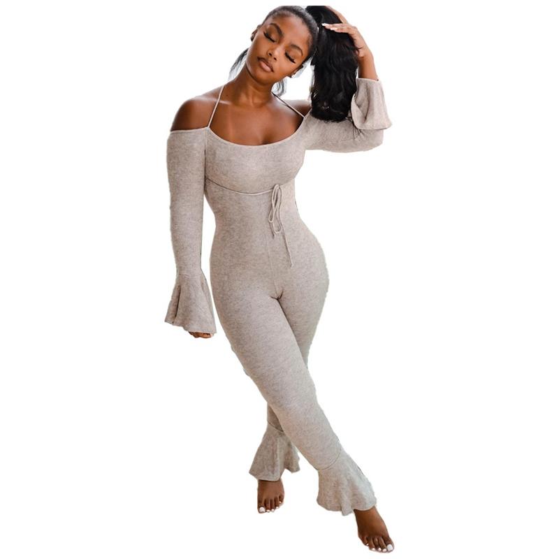 

Off Shoulder Sexy Jumpsuit Women Clothing Night Party Clubwear Rompers Womens Jumpsuit Elegant Long Sleeve Flare Pants, Gray