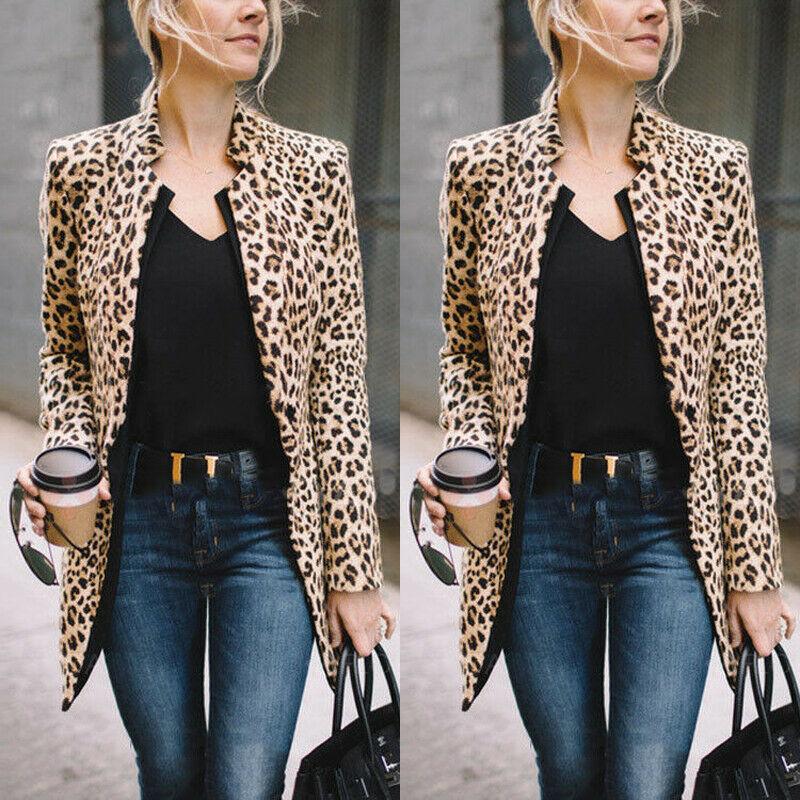 

New Fashion Women Leopard Printed Women Wild Jacket Sweater Top Casual Cardigan Long Sleeve Blazer Coat