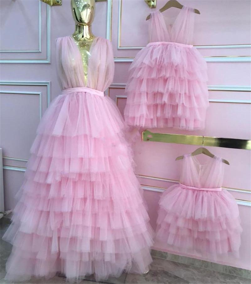 

New Pink Mummy and me matching dresses Tiered Tulle Celebrations Birthday Party Dresses Gowns, Only kid