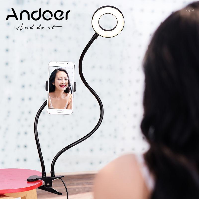 

Andoer 2-in-1 LED Ring Selfie Light with Phone Holder Stand for Live Stream Makeup Recording Lighting Smartphone Photography1