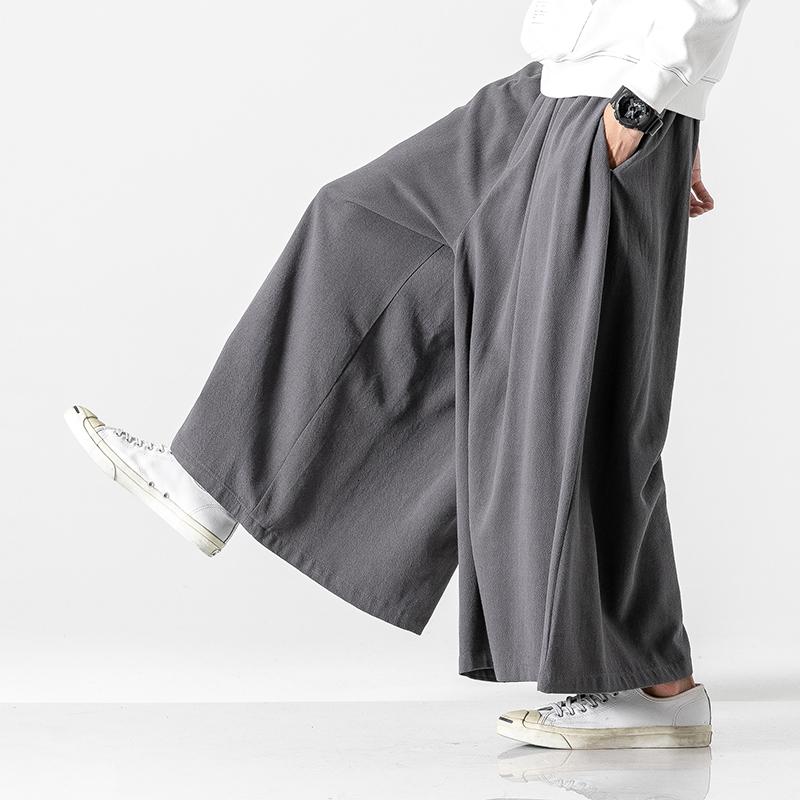 

Autumn Causal Baggy Pants 2020 Chinese Style Draped Cotton Pants Mens Loose Traditional Wide Leg Male, Black